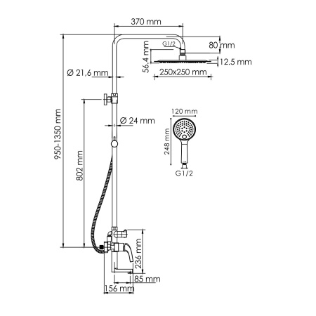A171.256.207.PG Душевой комплект WasserKRAFT со смесителем