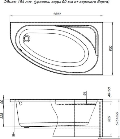 Акриловая ванна Aquanet Mia 140x80 R (с каркасом)