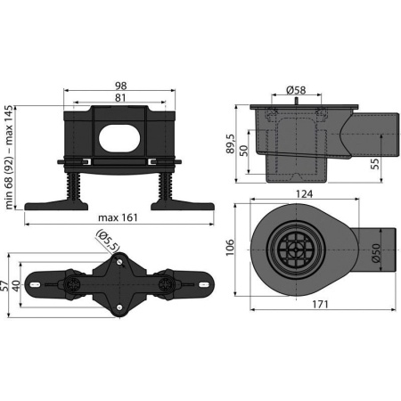 Сифон Alcaplast DN50 и комплект регулируемых ног, APZ-S12