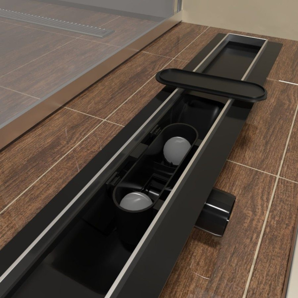 Комплект водоотводящий желоб SP10-700 из пластика, с порогами из нерж. стали + Декор. вставка PG10-700