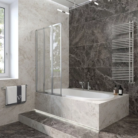 Шторка на ванну Veconi Palau PL-73R, 1200x1500, хром, стекло прозрачное