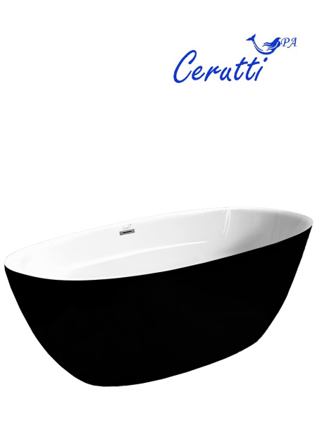 Ванна GRETA170GMB акриловая (1700x800x600) отдельностоящая, черная матовая снаружи, белая внутри, со сливом-переливом Ceruttispa