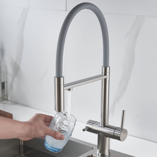 Смеситель для кухни с подключением фильтра Shevanik S178L, сатин