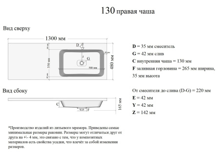 Orange OP-130RAR Раковина правая искусственный камень