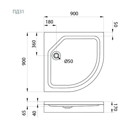 Поддон душевой Triton 90х90 низкий (ПД31)