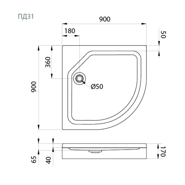 Поддон душевой Triton 90х90 низкий (ПД31)