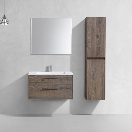 Тумба Vincea Chiara 2D 800 подвесная, 2 выкатных ящика soft-close, R.Oak с умывальником VCB-13800W из искусственного камня, цвет белый