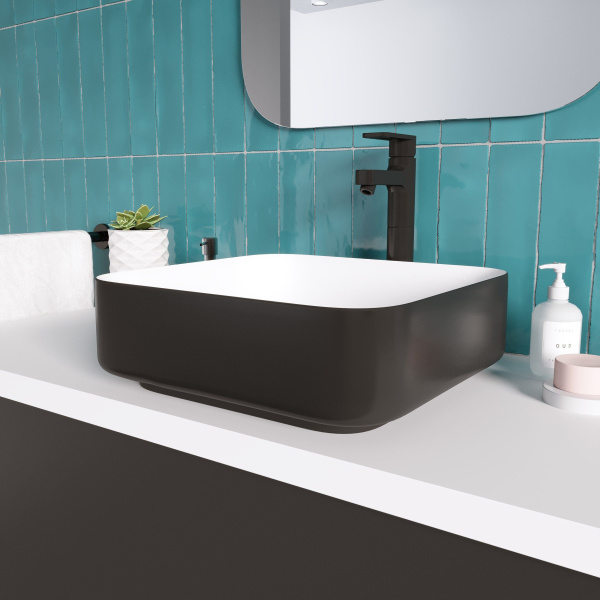 Раковина Grossman GR-4042BW 385x385x140 черная белая внутри