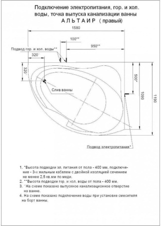 Акриловая ванна Aquatek Альтаир 160x120 ALT160-0000047 правая вклеенный каркас