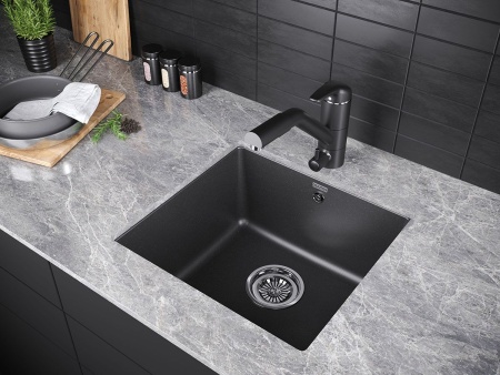 Мойка GERA 50, IT-GRANIT, PM104546-BL, черный гранит, 445х460, подст. мон. Paulmark
