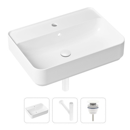Комплект 3 в 1 Lavinia Boho Bathroom Sink 21520358: накладная фарфоровая раковина 60 см, металлический сифон, донный клапан