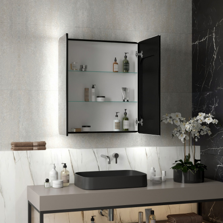 Зеркальный шкаф для ванной черный 76х85см Reflexion Black с регулируемой LED подсветкой RF2002BL