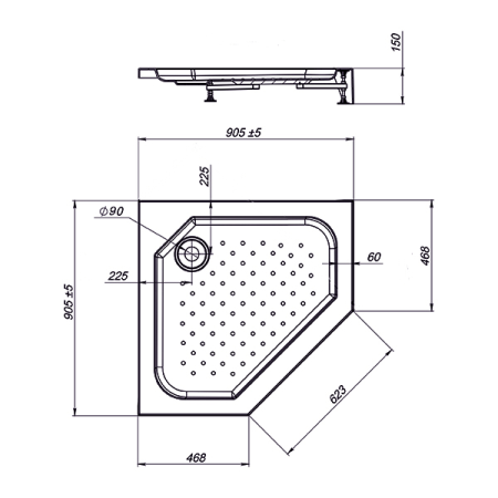 Поддон для душа акриловый Vincea VST-3AP-9090, 900*900*150