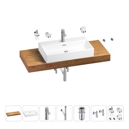 Раковина 70 см со столешницей 120 см Wellsee Graceful Pro 201012716 в наборе 10 в 1: столешница, раковина, смеситель, сифон, донный клапан, угловые вентили, аксессуары (цвет хром)