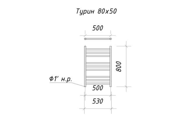 Полотенцесушитель водяной ARIANO Турин 80х53 черный матовый, 9 перекладин, американки угловые 1'x1' в комплекте