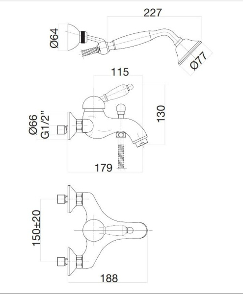 Смеситель для ванны Fiore Imperiale 83CO5104, хром-золото