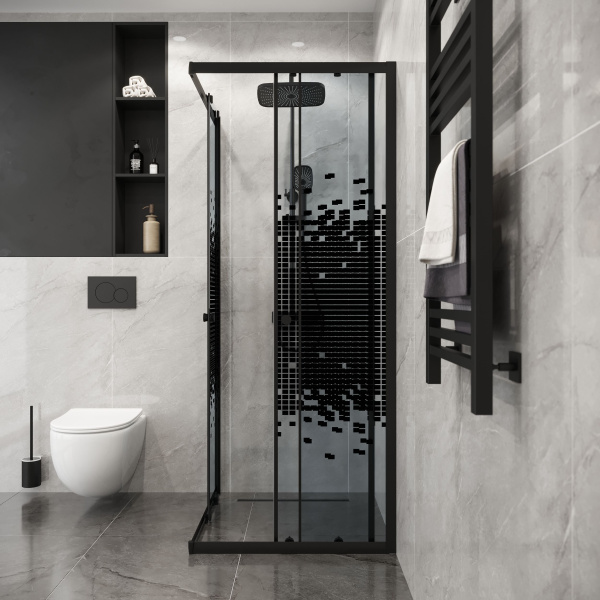 Душевое ограждение Niagara Eco NG-1009-14QBLACK (90х90х190) квадрат,раздвижное,черный,стекло мозаика