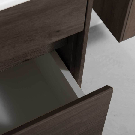 Тумба Vincea Chiara 800 подвесная, 1 выкатной ящик soft-close, R.Oak с умывальником VCB-13800G из кварца, цвет серый