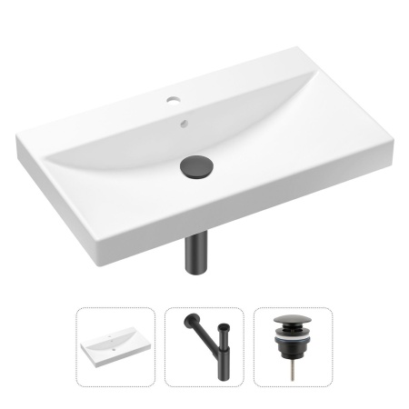 Комплект 3 в 1 Lavinia Boho Bathroom Sink 21520633: врезная фарфоровая раковина 80 см, металлический сифон, донный клапан
