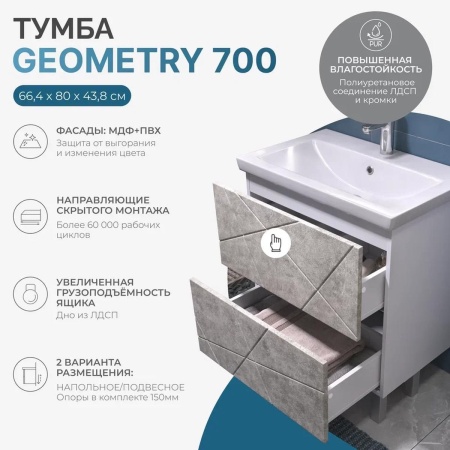 Тумба под раковину напольная VIGO Geometry 016 бетон, 70 см
