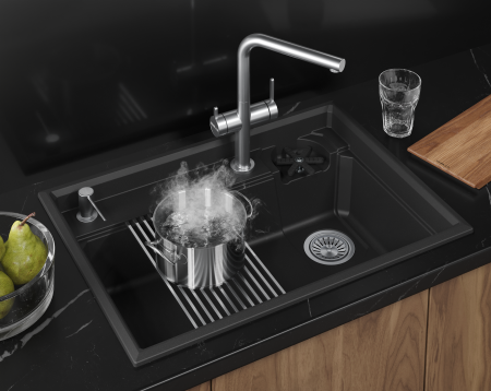 Мойка для кухни Granula Kitchen Space Rinzer 7308R черный, 73х52 см, прямоугольная