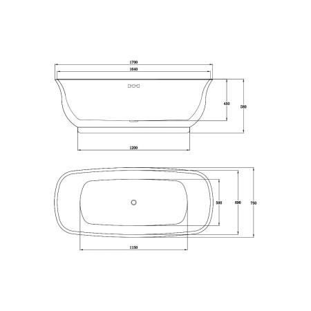 Ванна акриловая Vincea VBT-114, 1700*750*580, цвет белый, слив-перелив в комплекте, хром
