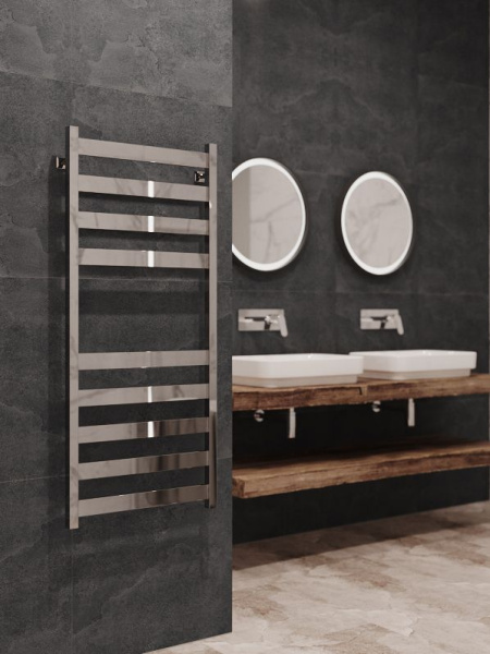 Полотенцесушитель водяной Stinox San Remo 500x1200, нижнее подключение, хром, 1/2" ВР (внутренняя резьба), 9 перекладин