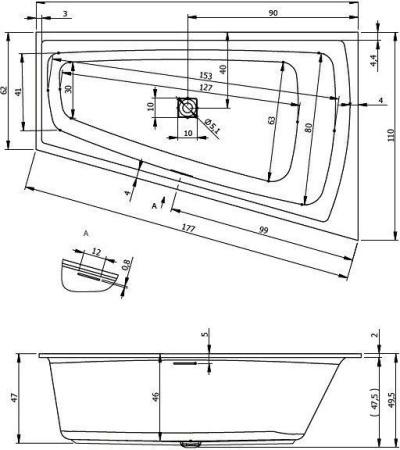 Акриловая ванна с усиленным каркасом и сифоном Riho Still Smart 170x110 L BR0400500000000