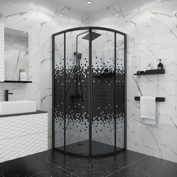 Душевое ограждение Niagara Eco NG-1007-14BLACK (90х90х190) четверть круга,раздвижное,черный,стекло мозаика