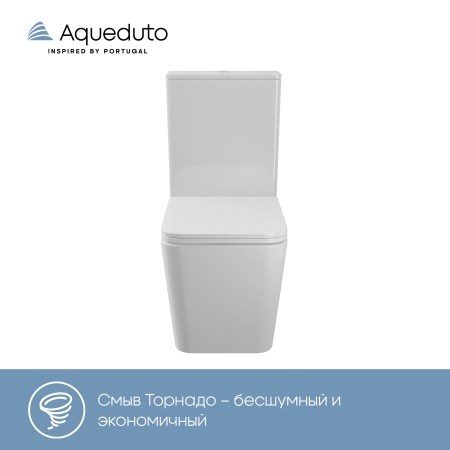 Aqueduto комплект: КОН Торнадо/CONE Tornado Унитаз напольный 625*365 безободковый с бачком, Tornado,  сиденье с микролифтом, белый глянцевый