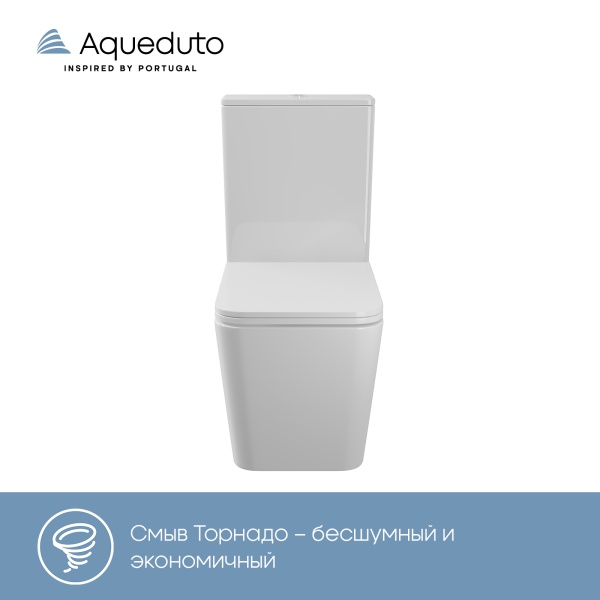 Aqueduto комплект: КОН Торнадо/CONE Tornado Унитаз напольный 625*365 безободковый с бачком, Tornado,  сиденье с микролифтом, белый глянцевый