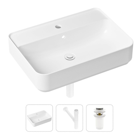Комплект 3 в 1 Lavinia Boho Bathroom Sink 21520357: накладная фарфоровая раковина 60 см, металлический сифон, донный клапан