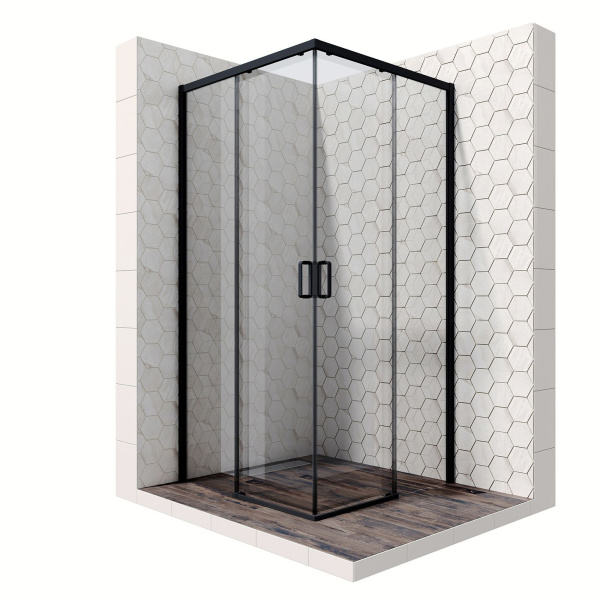 Душевой уголок Ambassador Queen Black 11011204-ST4, квадратный, линейный трап, 100х100