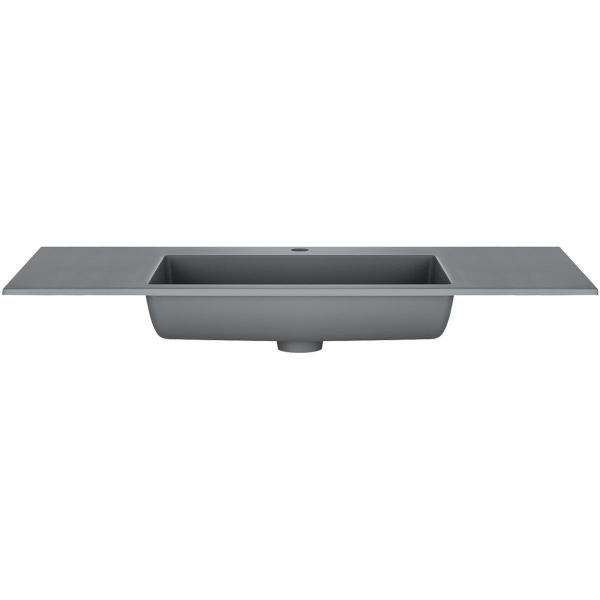Тумба Vincea Luka 1000 подвесная, 2 выкатных ящика soft-close, R.Oak с умывальником VCB-13100G из кварца, цвет серый