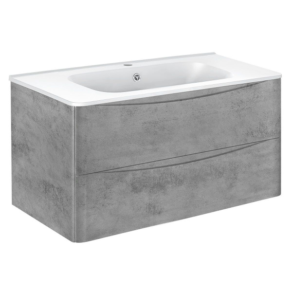 Тумба Vincea Paola 1000 подвесная, 2 выкатных ящика soft close, Beton с умывальником VCB-2VP1000W из искусственного камня, цвет белый