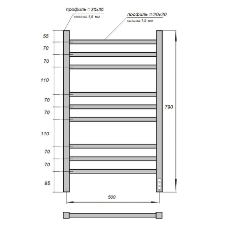 Полотенцесушитель электрический Point PN71858B П9 500x800, диммер справа, черный