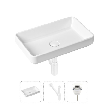 Комплект 3 в 1 Lavinia Boho Bathroom Sink 21520122: накладная фарфоровая раковина 55 см, металлический сифон, донный клапан
