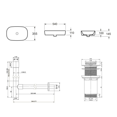 Комплект 3 в 1 Lavinia Boho Bathroom Sink 21520085: накладная фарфоровая раковина 54 см, металлический сифон, донный клапан