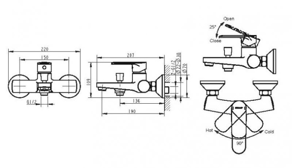Смеситель для ванны Bravat Louise F6191183CP-01-RUS
