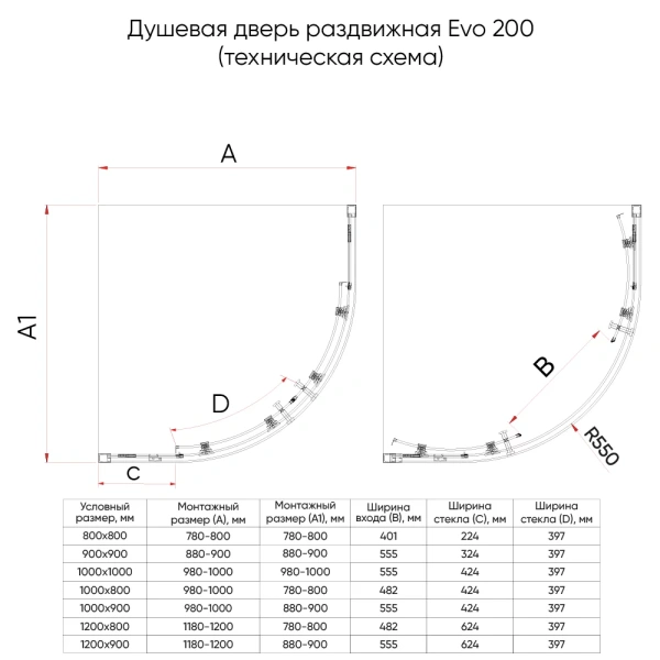Душевой угол Veconi Evo 200 CH, 900х900x1950, хром, прозрачное стекло