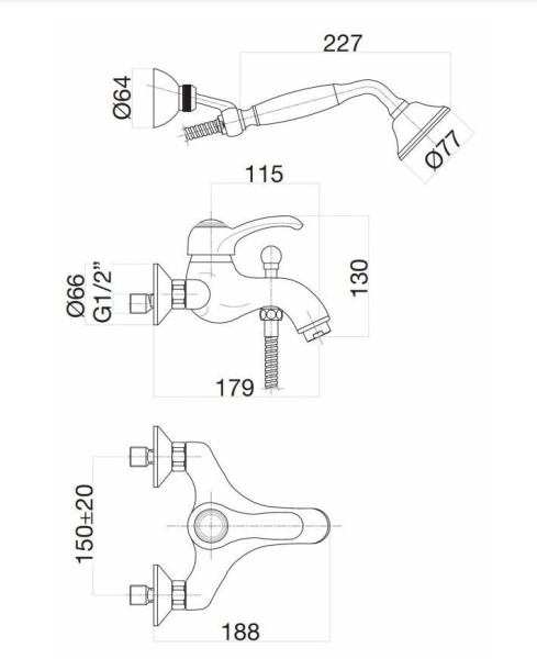 Смеситель для ванны Fiore Jafar 47ZZ5104, бронза
