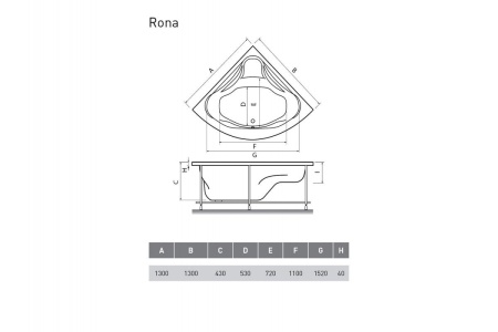 Ванна акриловая угловая Relisan RONA Гл000011627, 130x130