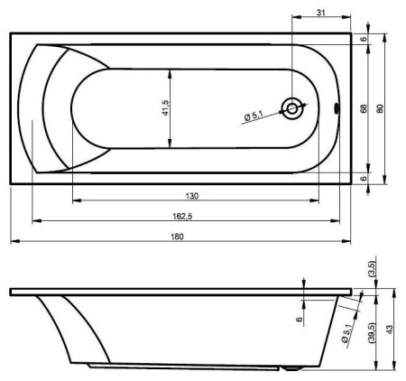 Акриловая ванна с ножками Riho Miami 180x80 BB6400500000000