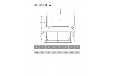 Ванна акриловая Vayer Options BTW Гл000006810, 180x85