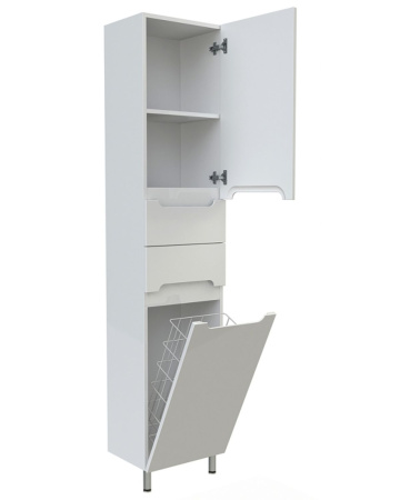 Orange TOPLINE-Rio PR40-05KR Пенал напольный с корзиной, правый, белый.
Фасад: МДФ 16 мм (белый глянец, производство - Италия).
Корпус: ЛДСП 16 мм  Интегрированные ручки. Два  выдвижных  ящика, нижня дверка с корзиной для белья. Верхняя дверка с доводичко