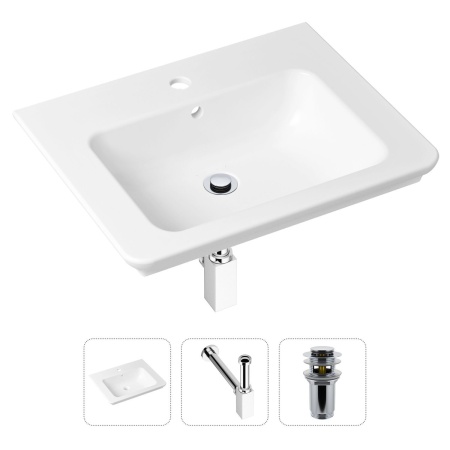 Комплект 3 в 1 Lavinia Boho Bathroom Sink 21520393: врезная фарфоровая раковина 60 см, металлический сифон, донный клапан