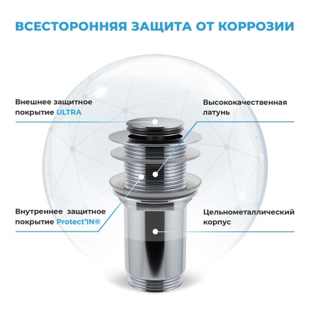 Комплект 3 в 1 Lavinia Boho Bathroom Sink 21520001: накладная фарфоровая раковина 54 см, металлический сифон, донный клапан