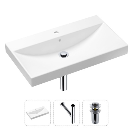 Комплект 3 в 1 Lavinia Boho Bathroom Sink 21520620: врезная фарфоровая раковина 80 см, металлический сифон, донный клапан