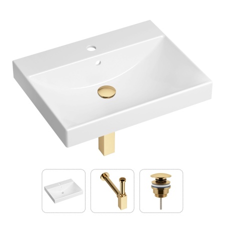 Комплект 3 в 1 Lavinia Boho Bathroom Sink 21520561: врезная фарфоровая раковина 60 см, металлический сифон, донный клапан