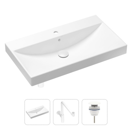 Комплект 3 в 1 Lavinia Boho Bathroom Sink 21520649: врезная фарфоровая раковина 80 см, металлический сифон, донный клапан